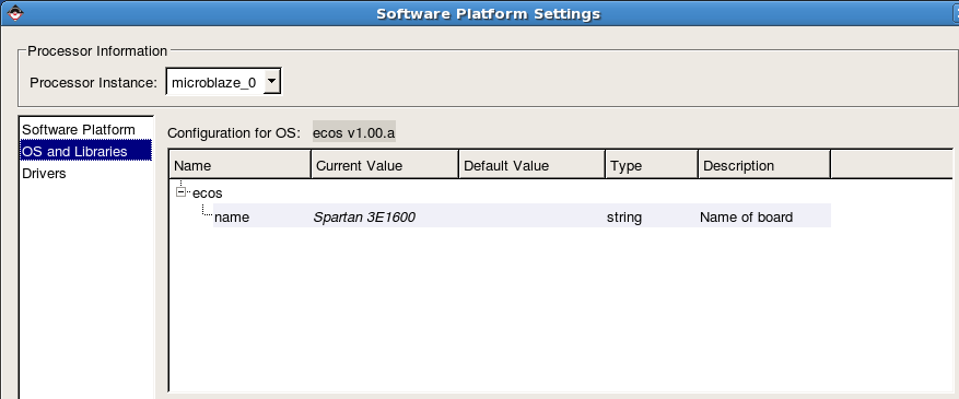 Software platform settings OS & Lib