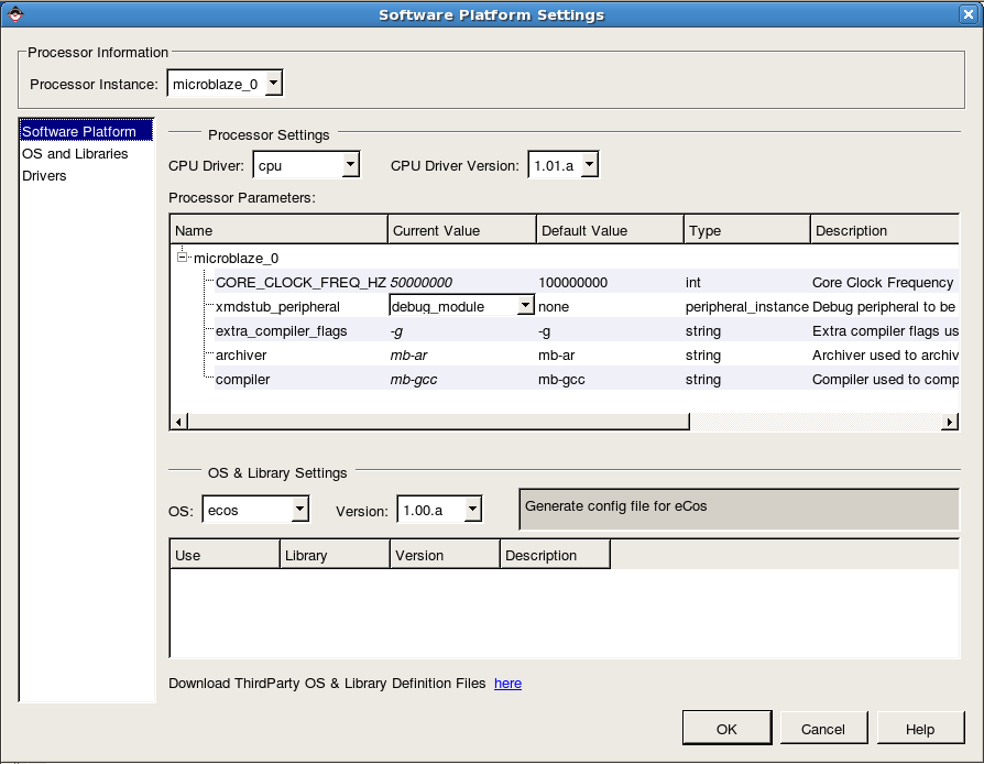 Software platform settings